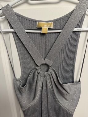 MICHAEL Michael Kors Silver Ribbed Metallic Tank Dress with Ring